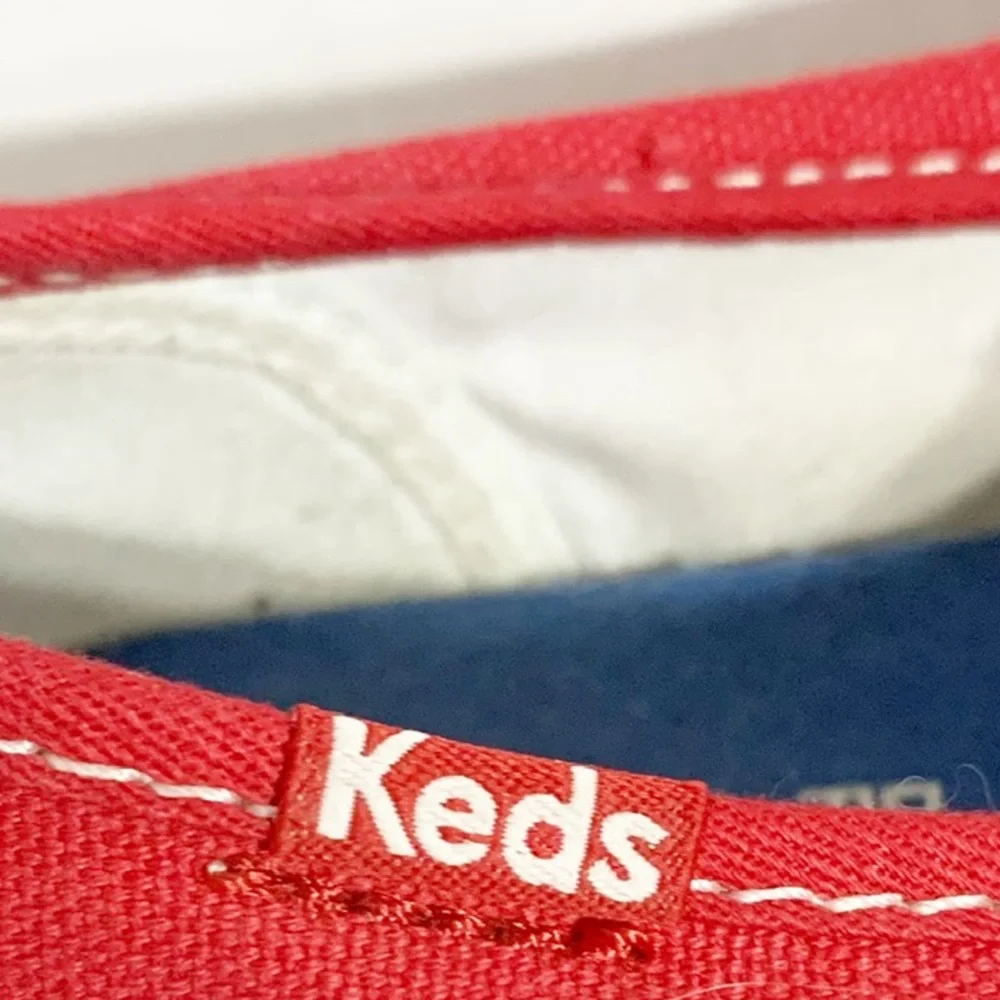 Keds Classic Champion Canvas Lace Up Sneakers White Outsoles and Soles Red 🟥